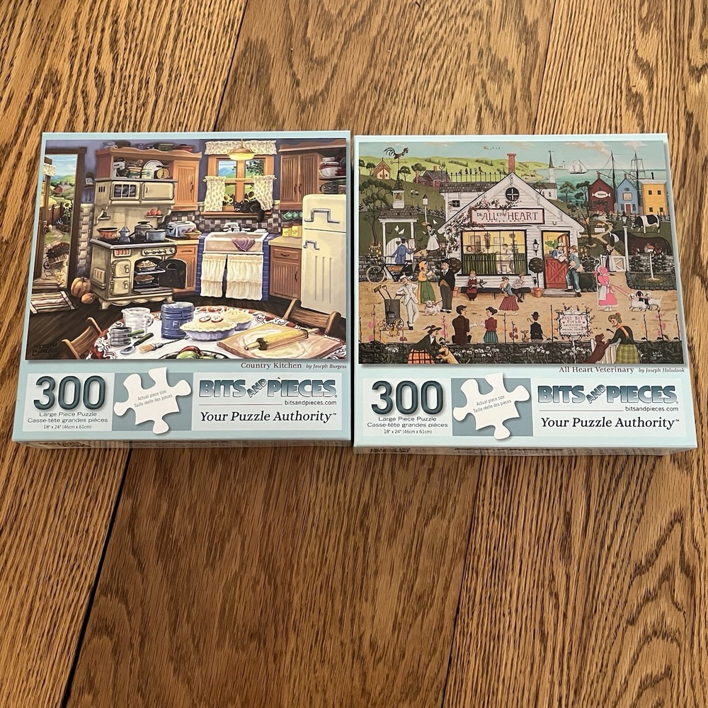 Bits and Pieces 300 Piece Jigsaw Puzzle Lot of 2 Complete Animals Kitchen